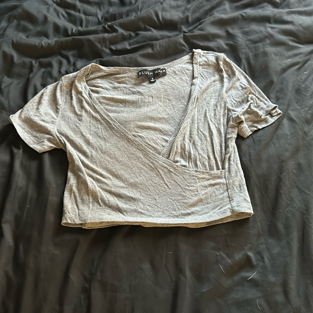 Plain Grey Deep V Cropped Tee